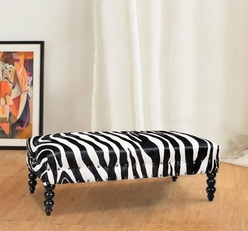American leather art footstool zebra pattern shoe changing stool European sofa stool long bedside stool footstool bench bench sp