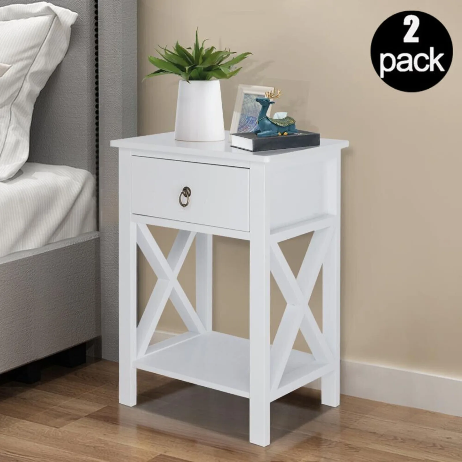 

US 2-piece wooden bedside table, end , sofa table, edge table, rural style home, modern-