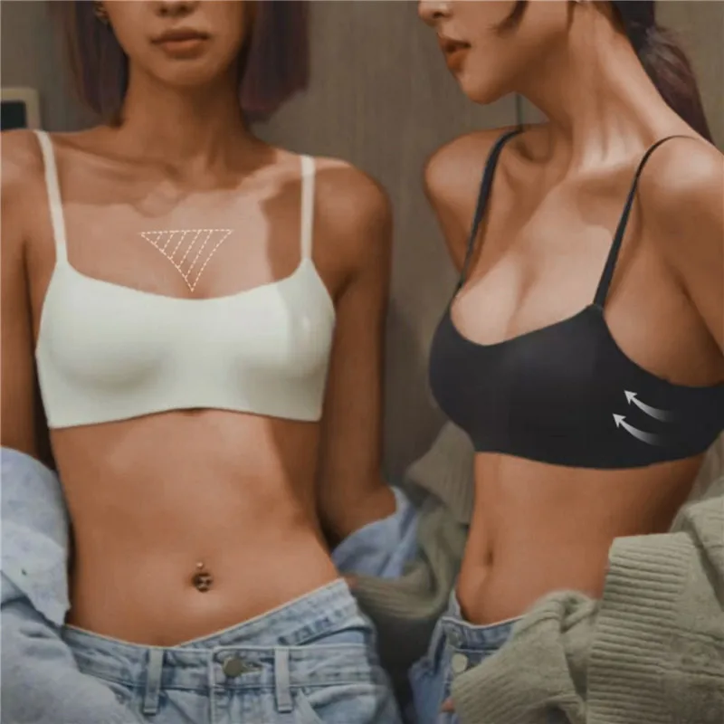 2024 New Thin Seamless Women Bra Solid Color Small Chest Brasiere Wireless Soft Underwear Girls Crop Top Breathable Lingerie