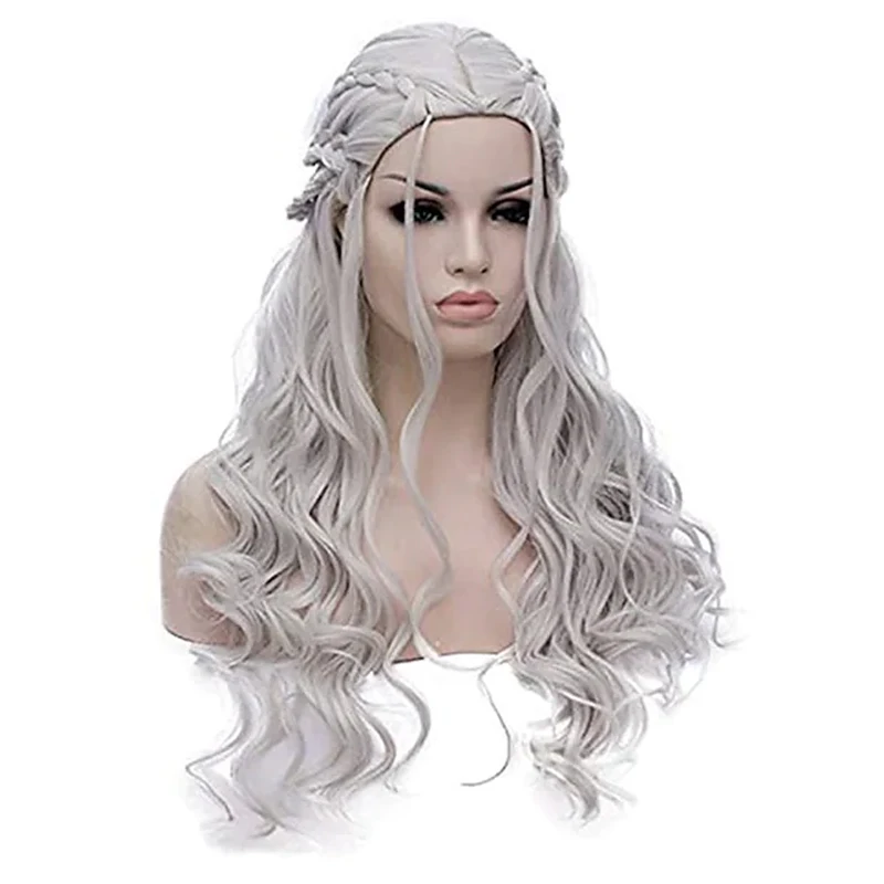 HAIRJOY Synthetic Hair Daenerys Targaryen Wigs Silver Long Braided Costume Cosplay Queen Lolita Wig for Women