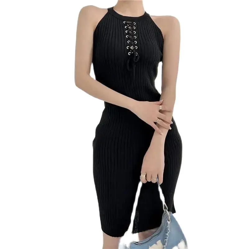 

2024 Summer Sexy Package Hips Bandage Hollow Off-shoulder Knitted Dress Women Slim Elastic Bodycon Mini Dress Party Vestido