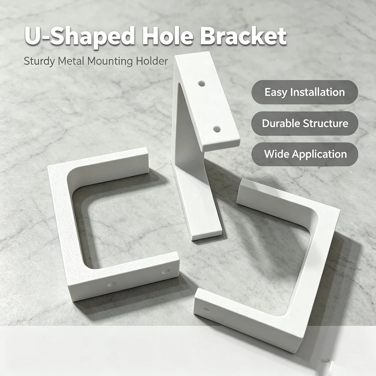 White 2Pc U-Shaped Bracket with Holes, C-Shaped Wall-Mounted Hanging Bracket, DIY Assembly Load-Bearing Fixed Bracket for Panel Furniture