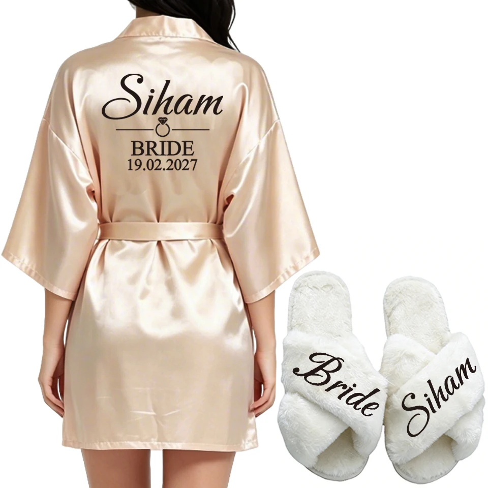 Customizable Personalized Robe for Bride Bridesmaid with Name And Date Birthday Party Gown Add Any Text Bathrobe - Unique Giftin view 4