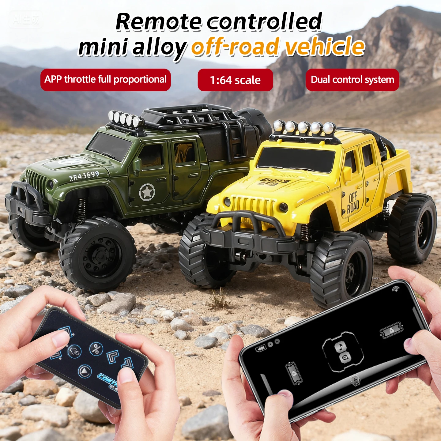 1/64 Mini RC Cars Alloy Off Road Vehicle Toy 2.4G 4CH Remote Control Climbing Truck Desktop Car Kid Off-road Car Model Boy Gifts
