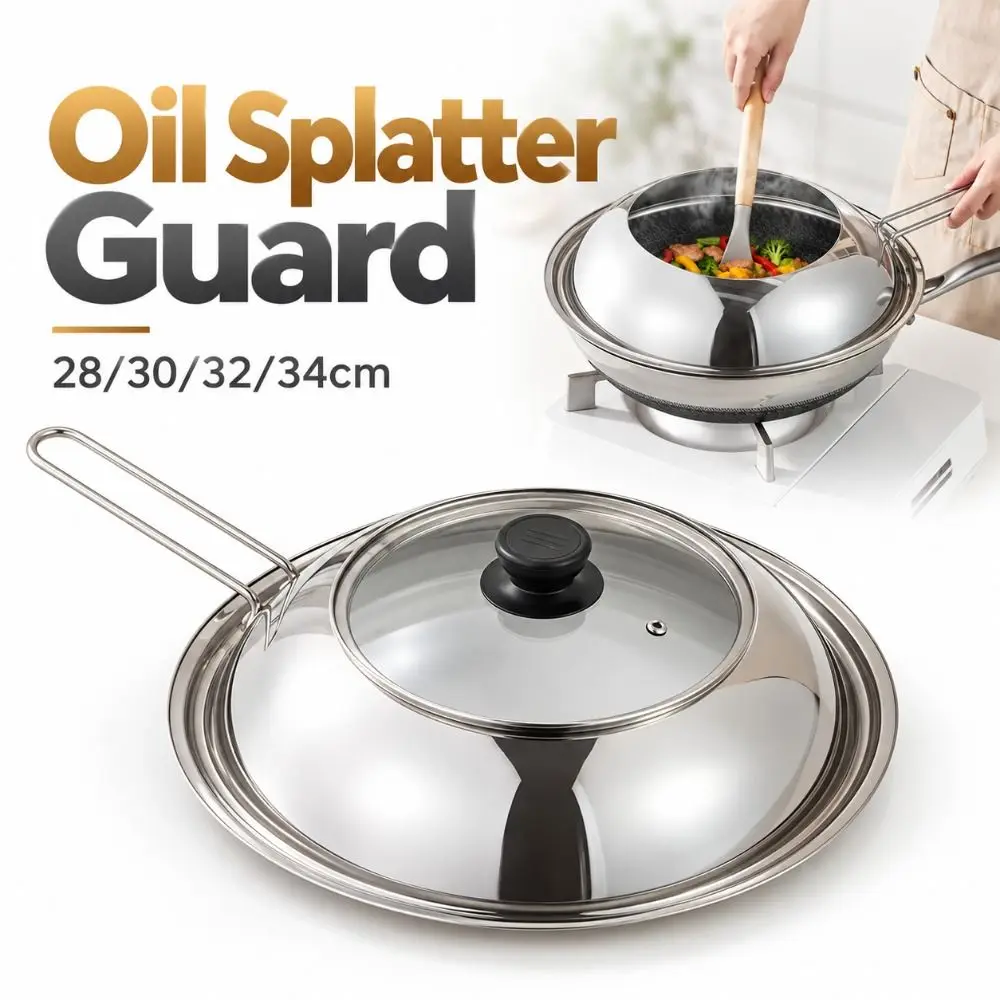 New 28/30/32/34cm Oil Splatter Guard Visible Heat Resistant Pot Lid Detachable Frying Pan Splatter Cover Cooking