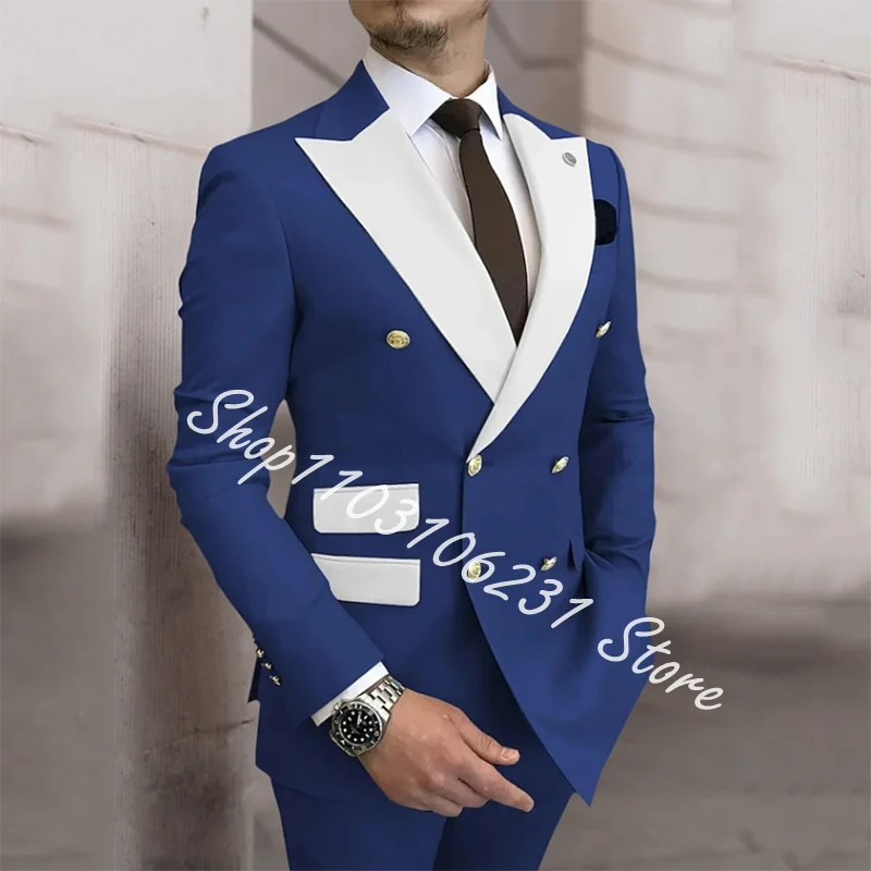 Men Suits 2 Pieces Slim Fit Business Suits Groom Champagne Double Breasted Tuxedos Formal Wedding Costume Homme Blazer Pants