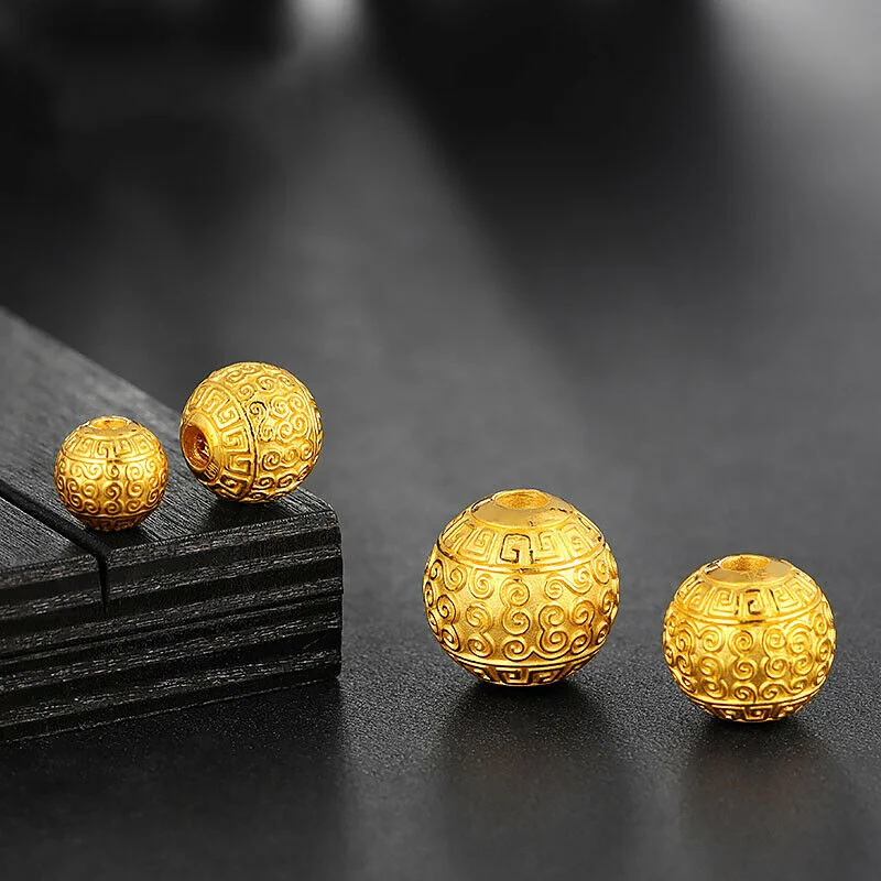 1pcs Real 24K Yellow Gold Pendant 3D Craft Propitious Cloud Bead Ball Loose Beads 8mm/10mm/12mm/14mm