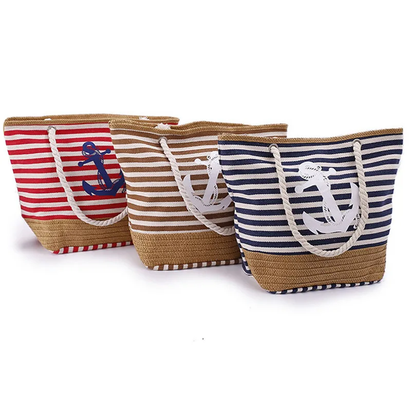 

Fashion and casual single shoulder canvas bag for women in summer, large capacity creative striped hand-held beach bag