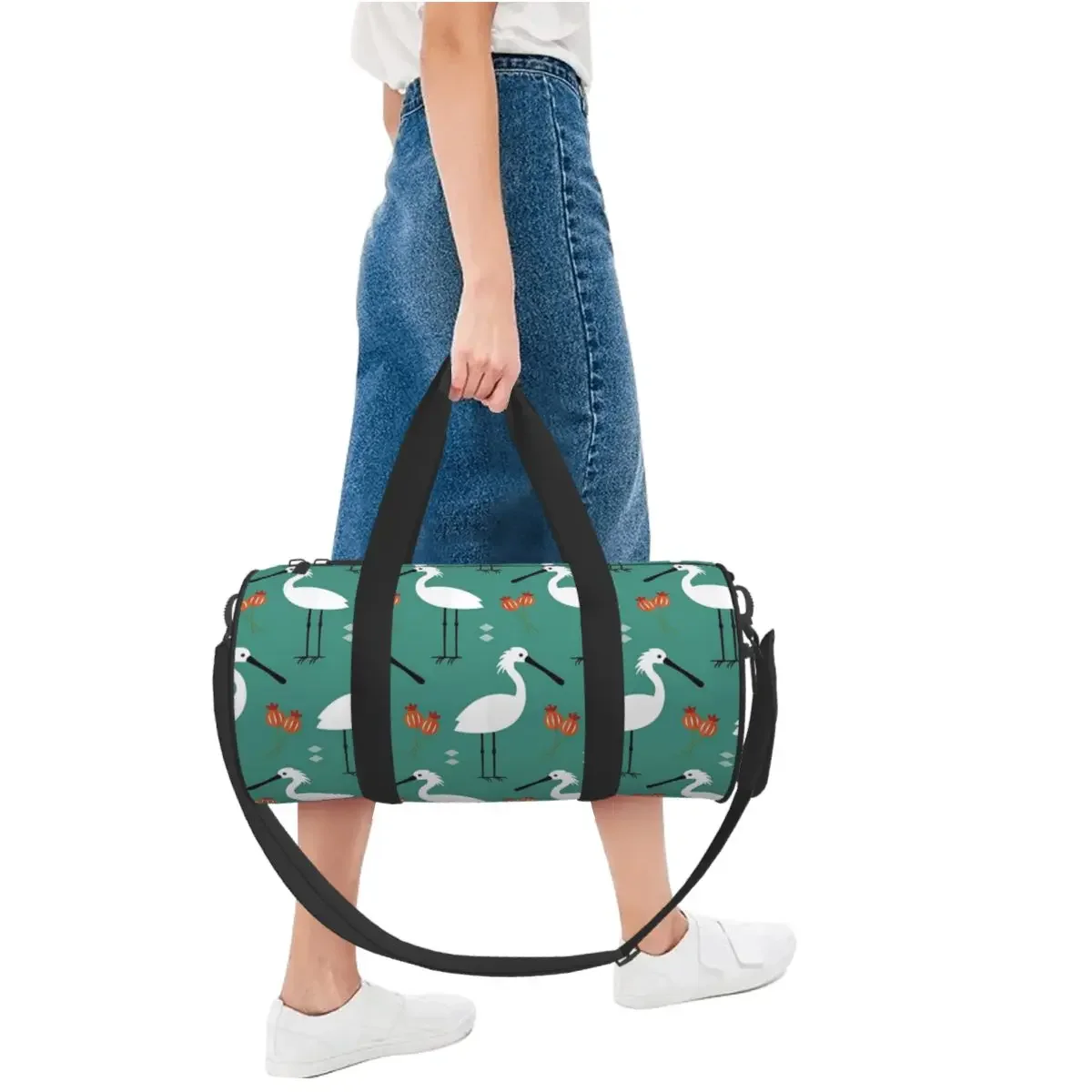 Spoonbills On Blue Large Duffle Gym Bag Multi-Functional Duffle Travel Bags Handbags Fitness bag