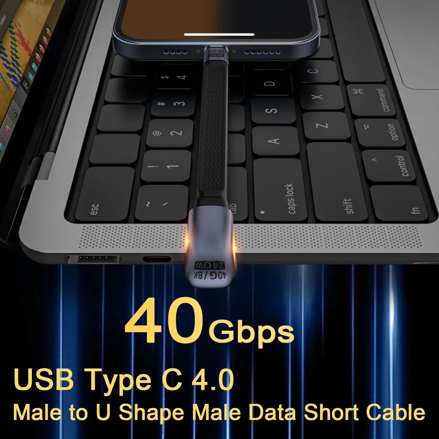 U-Shape Elbow USB 4.0 40Gbps Data Cable PD 240W 5A Fast Charging USB C to Type C Cable Thunderbolt 4 8K@60Hz Cable Tipo C Cabel