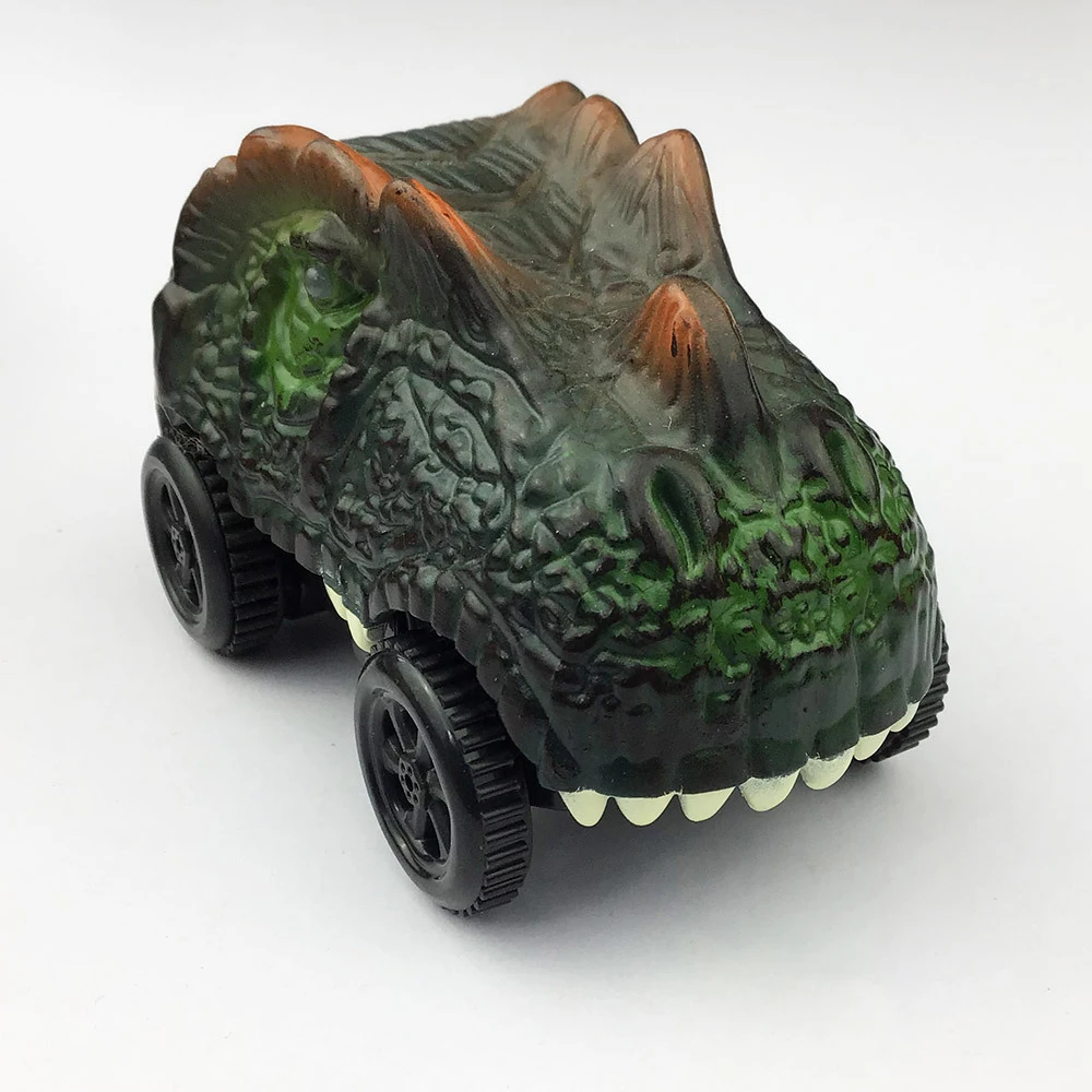 Lámpara LED de dinosaurio para niños, coche electrónico de juguete, pista de carreras de riel de coche multiestilo con luces intermitentes, regalos de cumpleaños