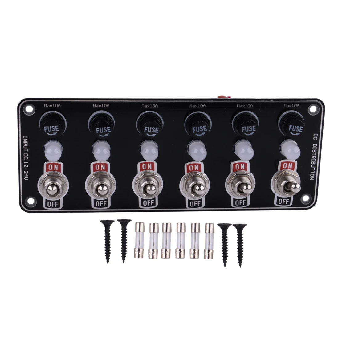 6 Gang Metal Rocker Switch Panel w/ LED Circuit Breaker Fuse Box Universal for Car Marine Boat Truck 12-24V