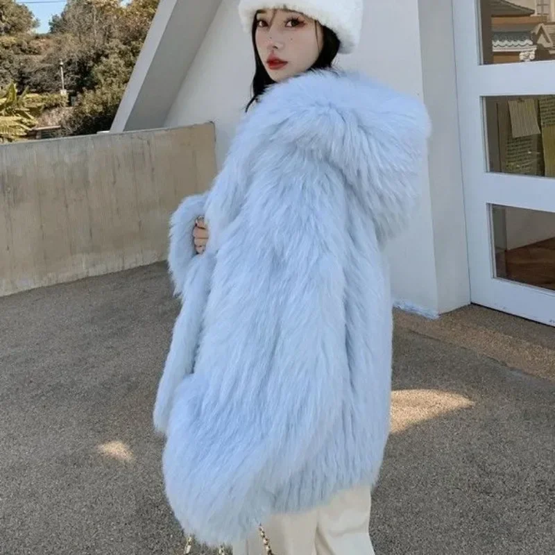 Imitation Fur New Explosive Big White Bear Double Weave Imitation Fox Fur Coat Women's Medium Long Young Solid Color Casual Coat