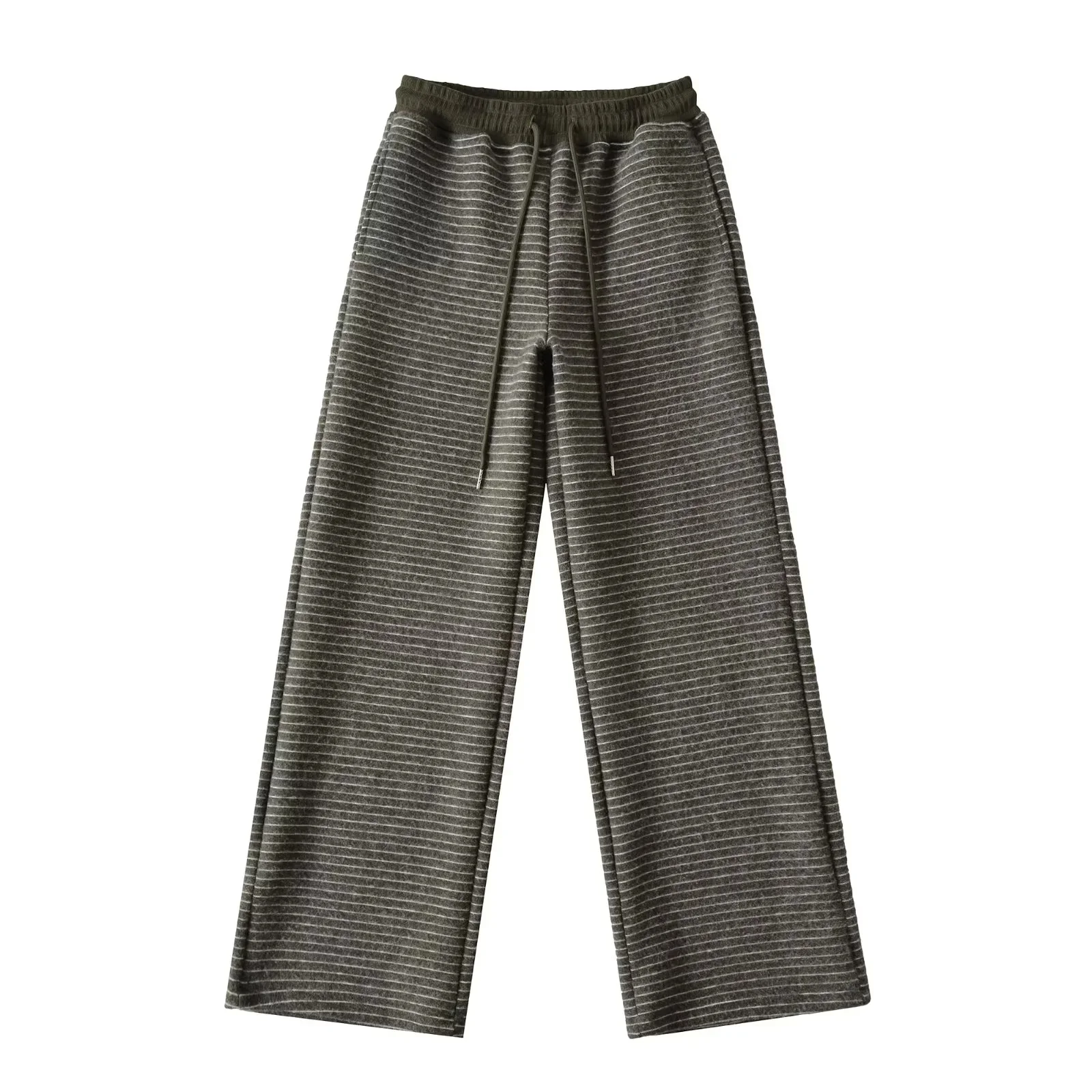 Amerikaanse Sle Gestreepte Wijde Pijpen Broek Hoge Taille Afslankende Casual Broek voor Vrouwen Rechte Cut Lange Broek Herfst Winter