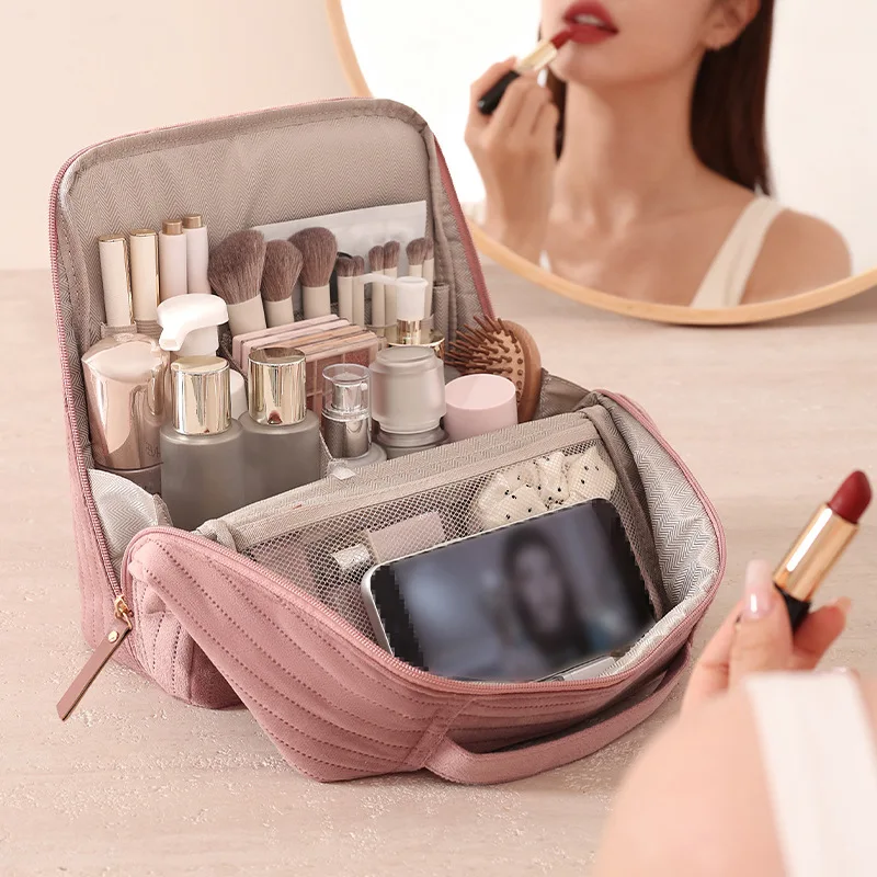 Stand up makeup bag, fashionable and portable, outdoor makeup brush storage bag,large capacity handheld travel wash bag,stand up