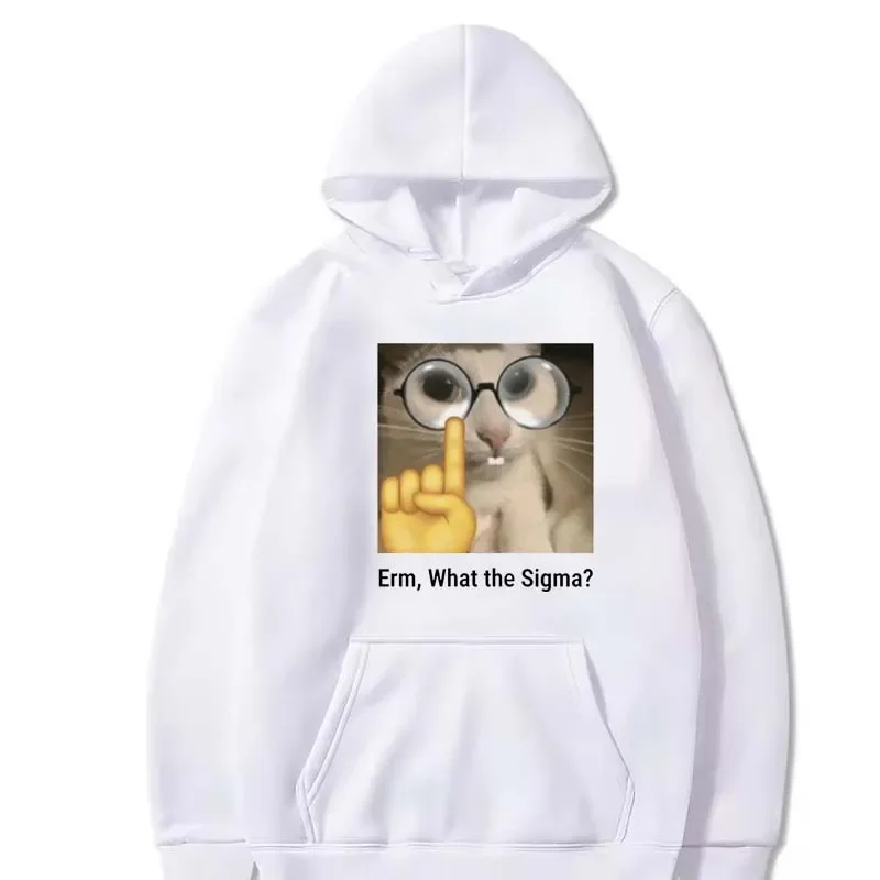 Erm, Hoodie Esporte Que Sigma Homens e Mulheres Engraçado Meme, Silly Cat Humor Estampado Moda Tops, Moletom De Lã, Hoodie de Inverno