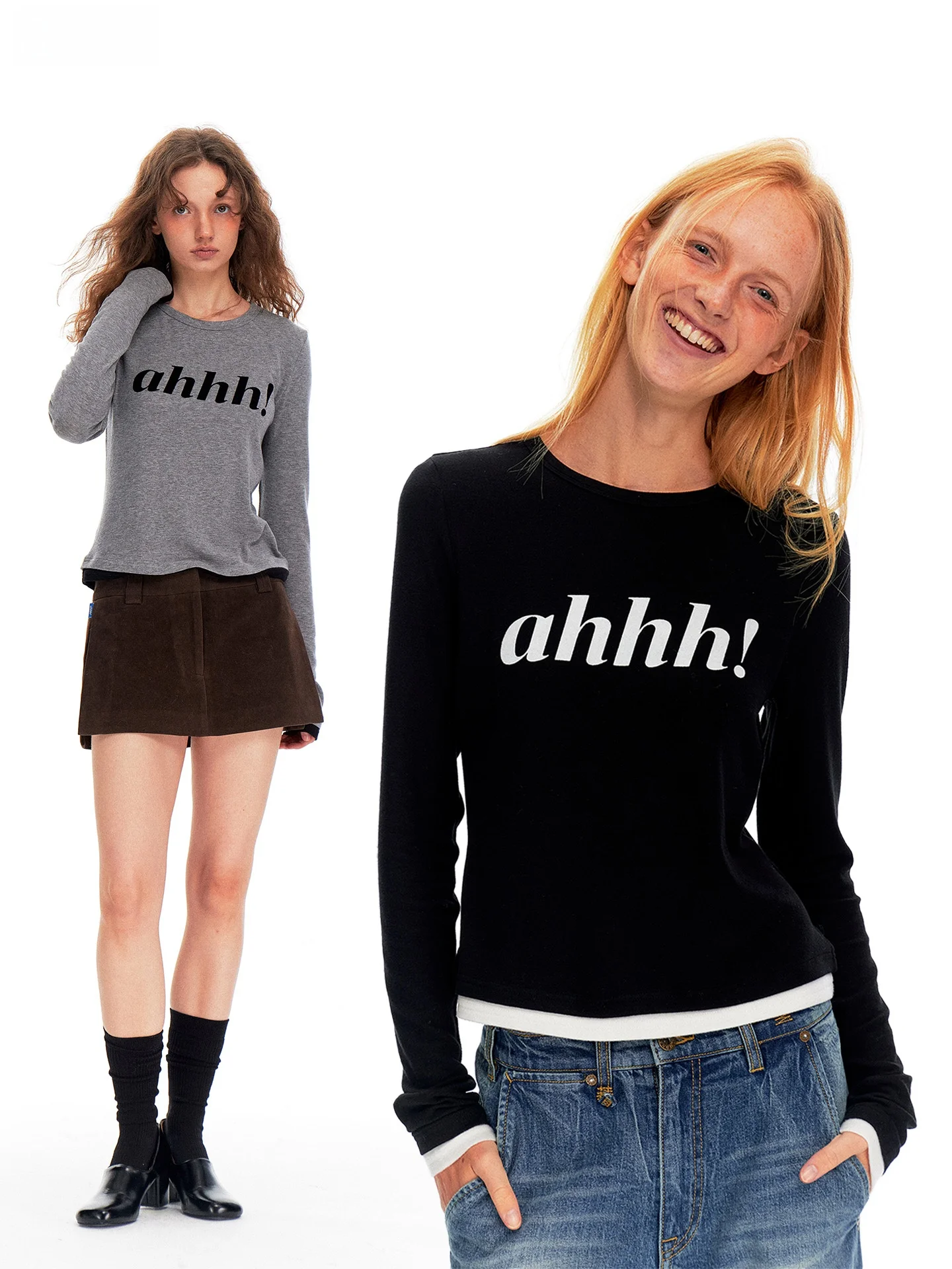 

A American Sle Color Blo Wool Blend Long Sve round Ne Logo Slim Fit Base Layer T-irt Top Women's Faion