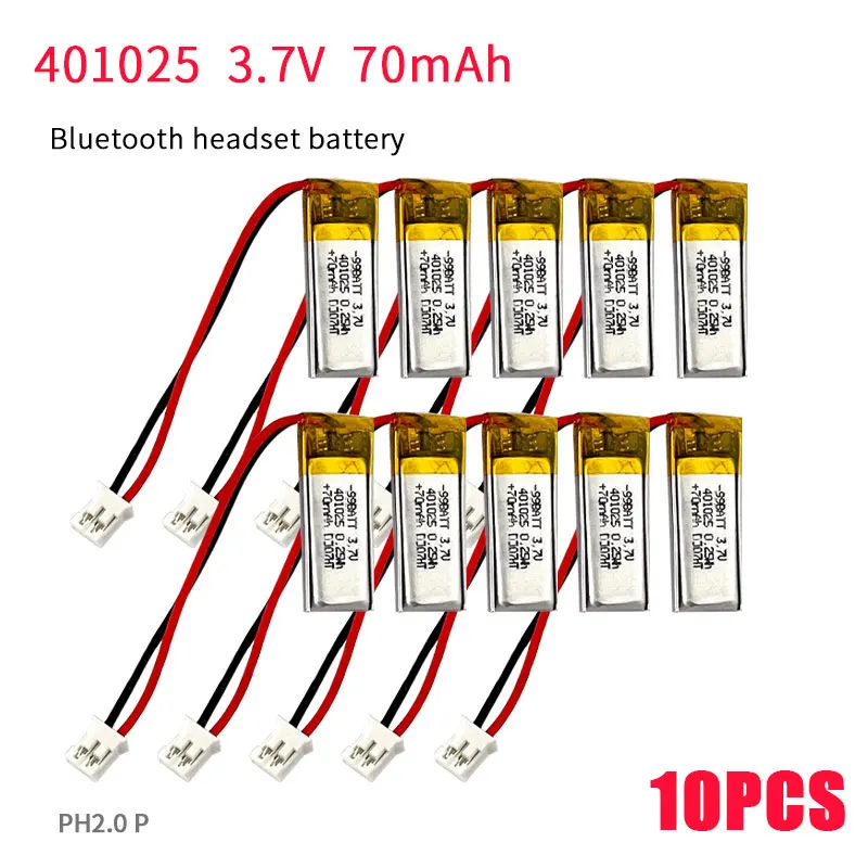 10pcs 401025 401225 Battery 70mAh Lipo 3.7V Lithium Batteries for Smart Bluetooth Headset Recording Pen Small Fan Induction Pen