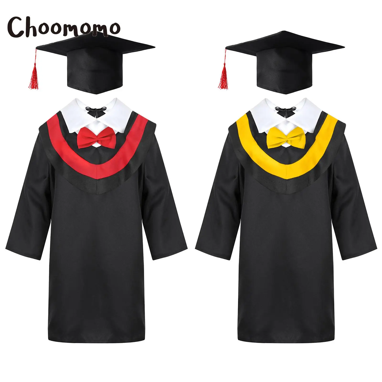 

Boys Girls Graduation Gown Preschool Primary School Robe Uniforms with Tassel Cap for Students Bachelor Costume Role Play Outfit