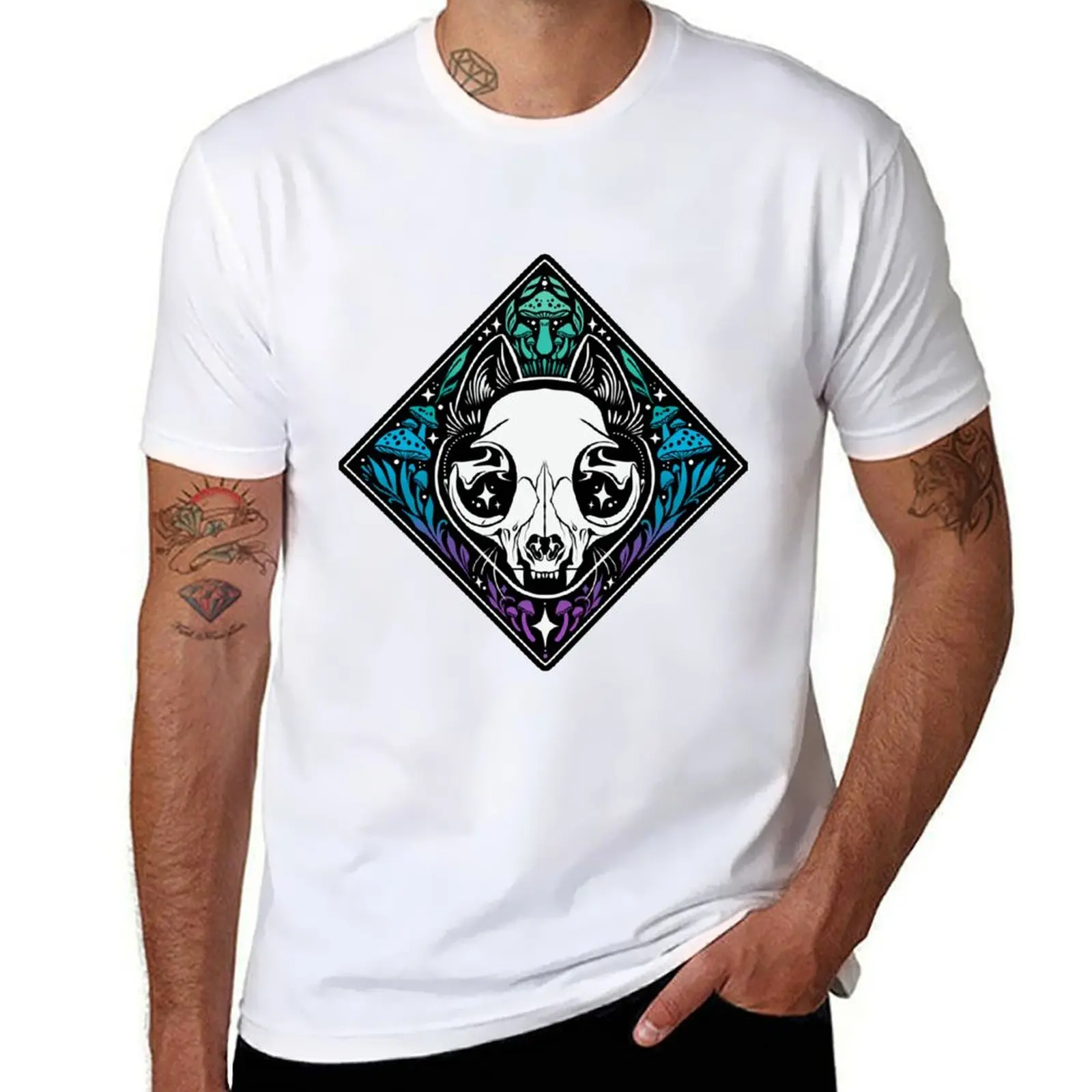 

Cat Skull T-Shirt Worker Basic Short Sleeve Tee