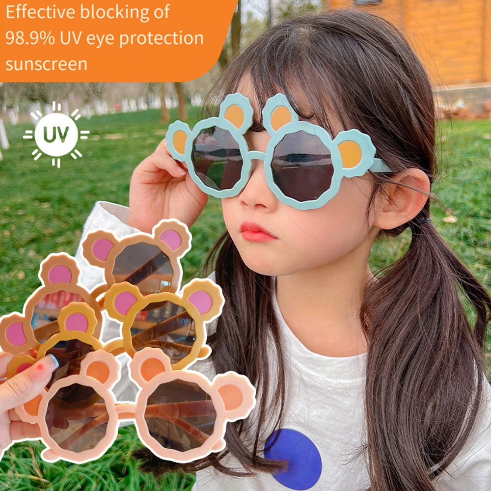 Children\'s Cute Sunglasses Cartoon Bear Ears Sunscreen Sunglasses Girl Fashion Personality Kids Sunglasses Birthdays Gifts