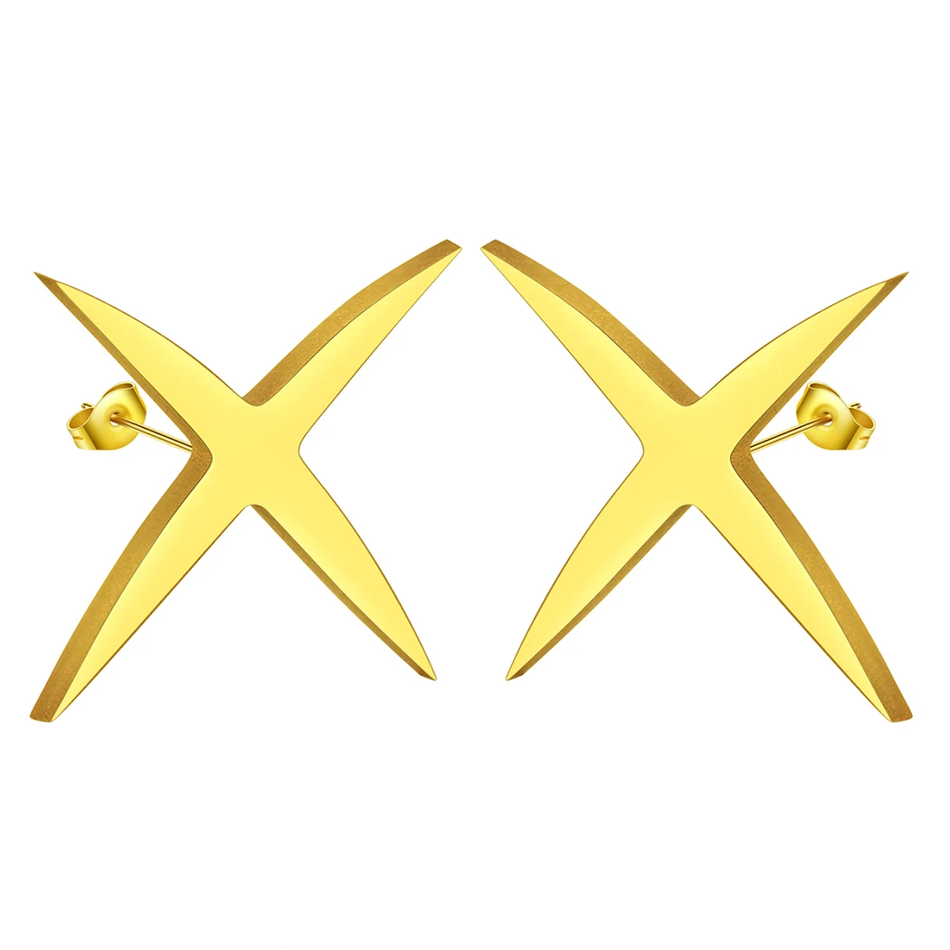 QIAMNI Geometric Criss Cross X Shape Stud Earrings Fashion Gifts Stainless Steel Metal Party Ear Piercing Jewelry For Women Men