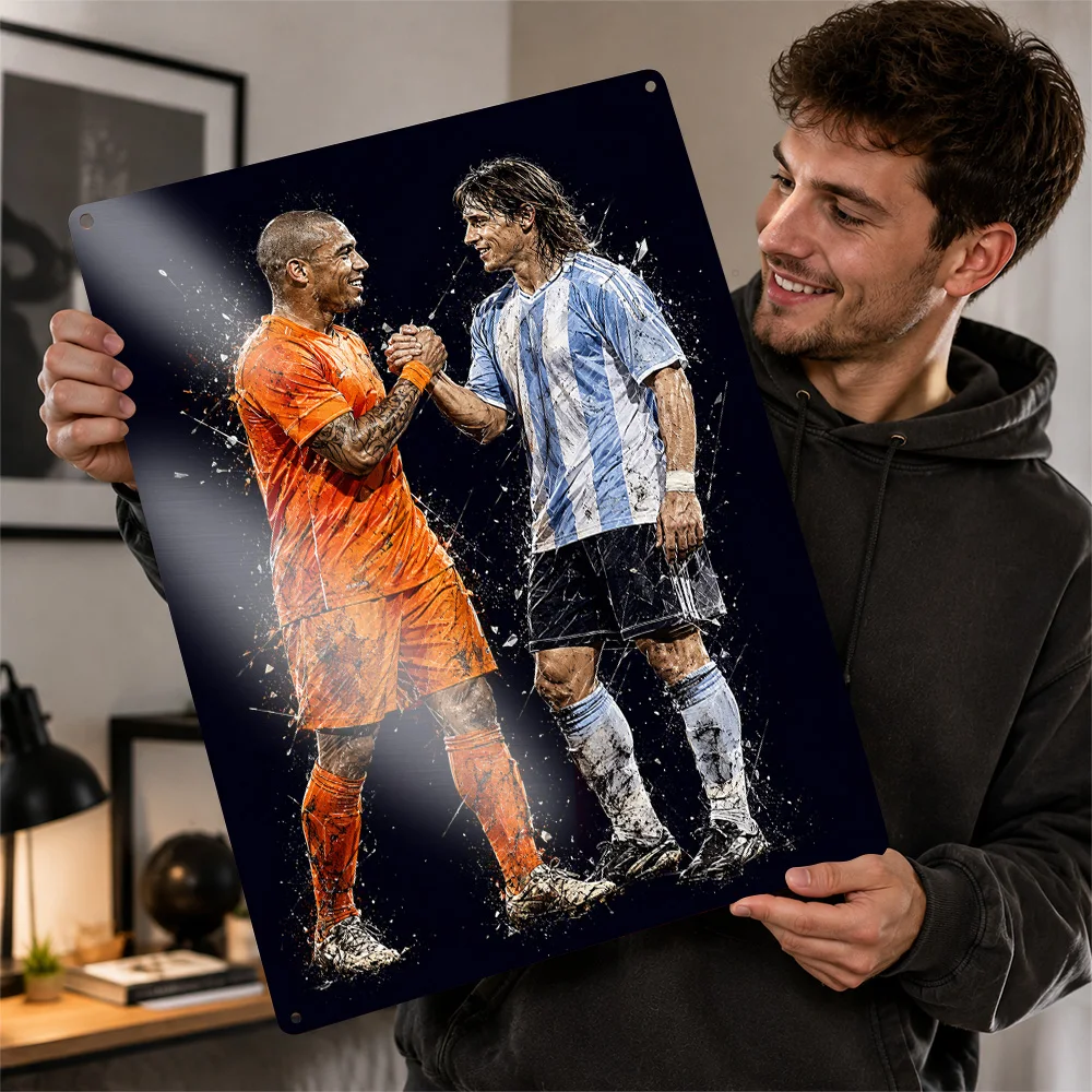 Nigel De Jong & Matías Almeyda Football Printed Poster Personalized Aluminum Metal Sign Legacy Design Wall Art Perfect For Gym