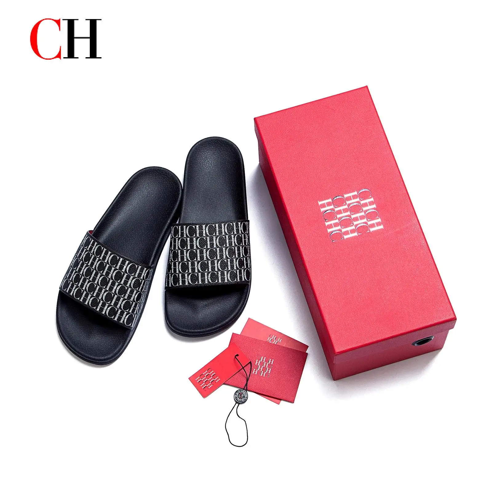 

CH Элитные брендовые женские тапочки, классический дизайн с буквенным принтом, простые повседневные 2024, новые уличные модные женские шлепанцы из ПВХ