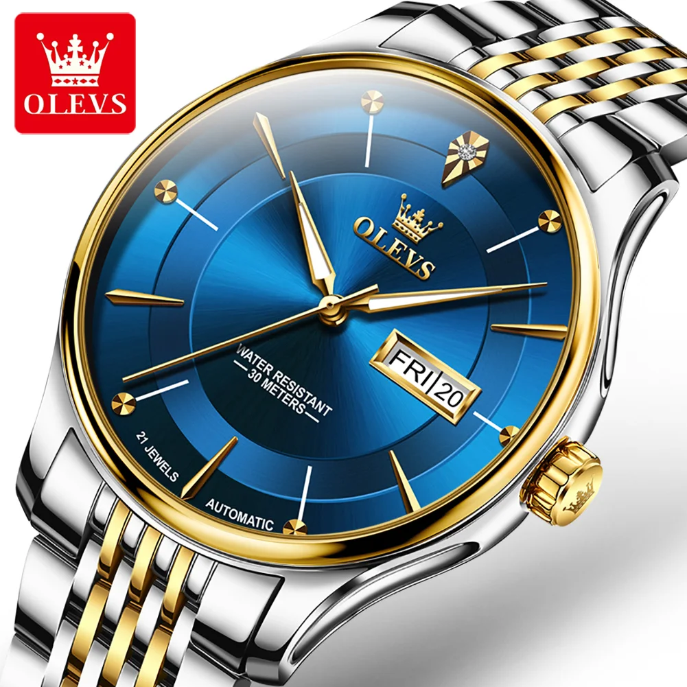 Original OLEVS Automatic Mechanical Watches for Men Classic Calendar Business Gentleman Wristwatch Auto Date Week Display Clock