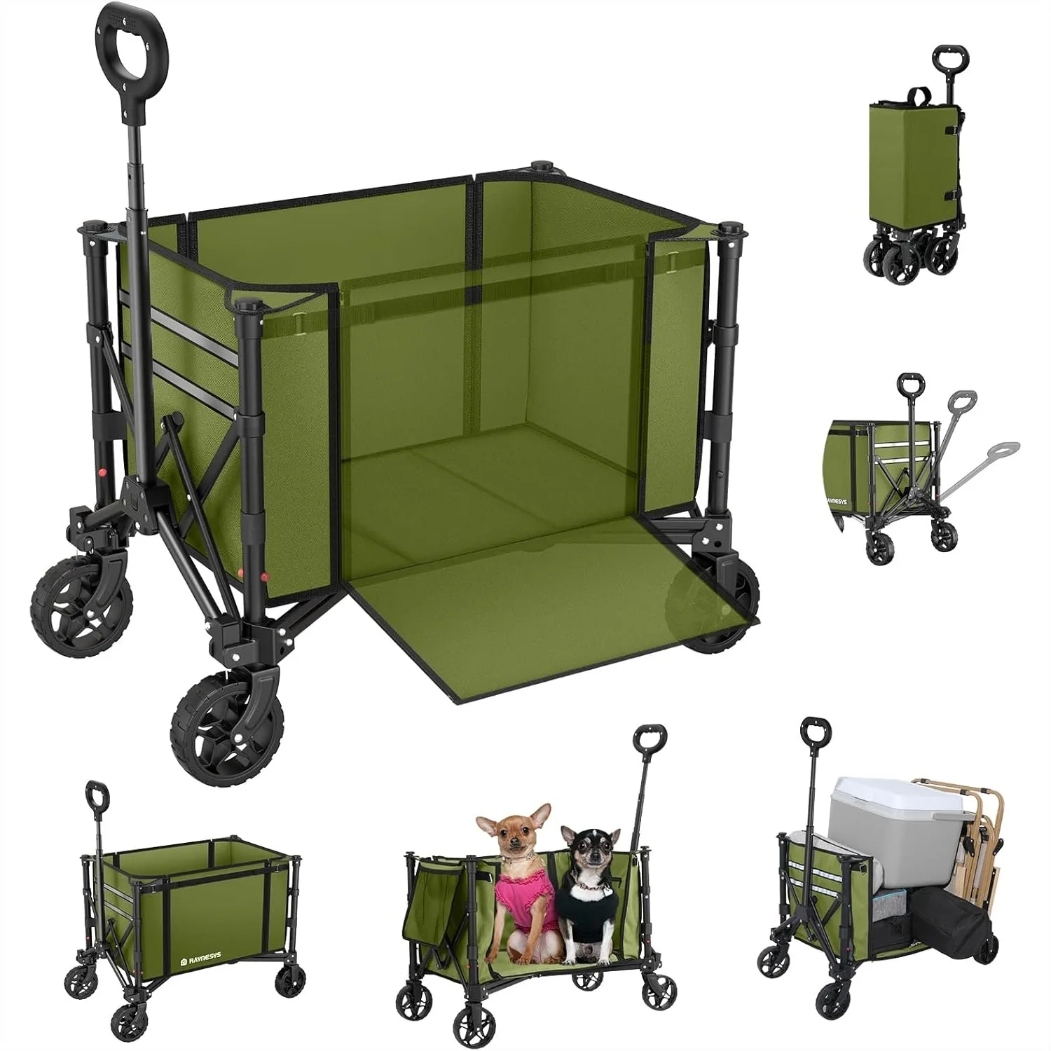 

Collapsible Wagon Cart 220lbs Foldable Utility Wagon 120L Shopping Cart for Groceries, Beach, Camping, Green