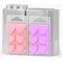 25/50 Pack Wax Melt Containers with 6 Cavity Clear Plastic Wax Melt Clamshell for DIY Wax Melt Candles, Square (Heart)