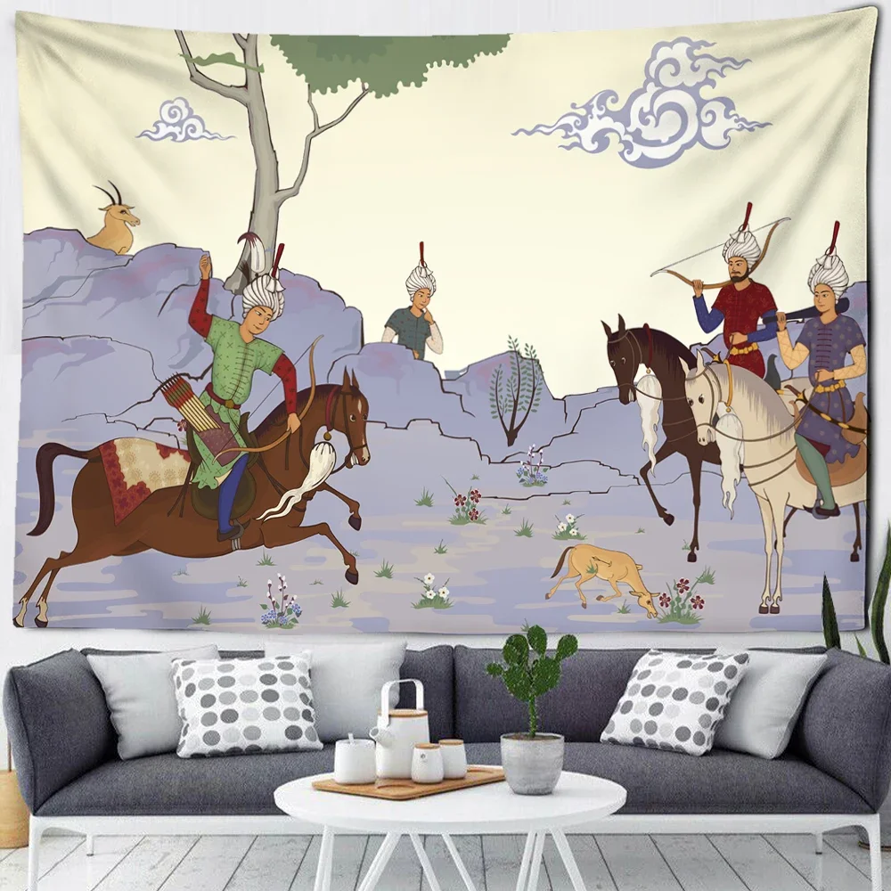 Old Culture Printed Hippie Tapestry Wall Covering Home Decor Vintage Tapestry Medieval Warrior Tapestry Wall Hanging