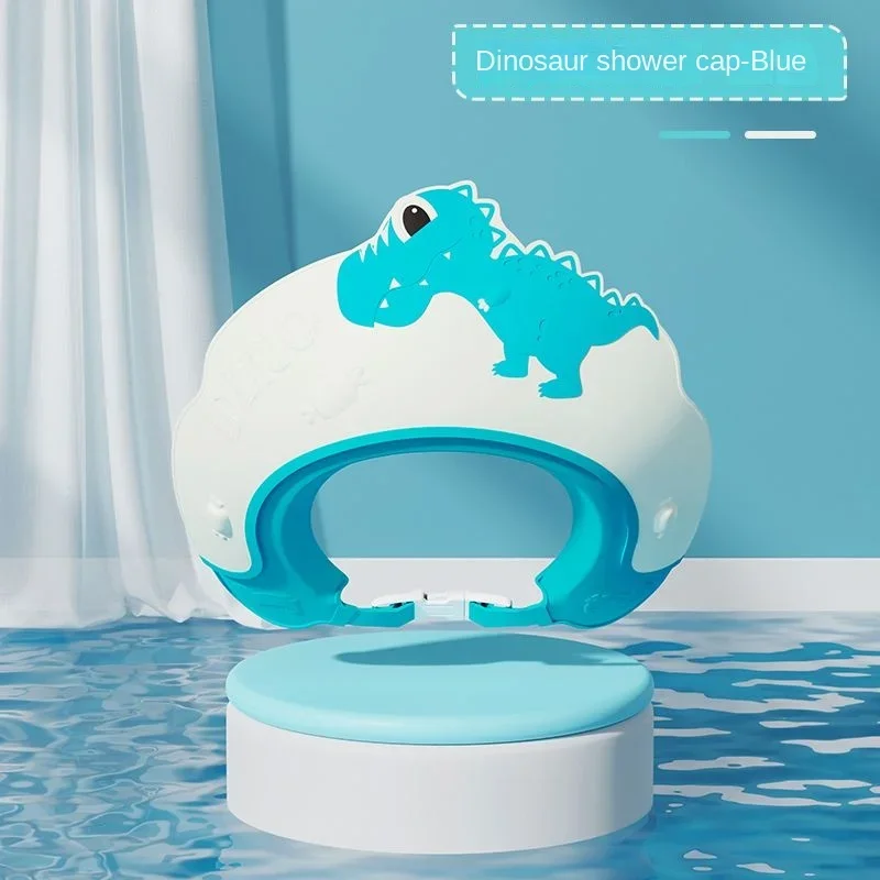 Baby Soft Rubber Waterproof Shampoo Cap Children Shampoo Artifact Baby Shampoo Cap Adjustable Ear Protectors Dinosaur Pattern