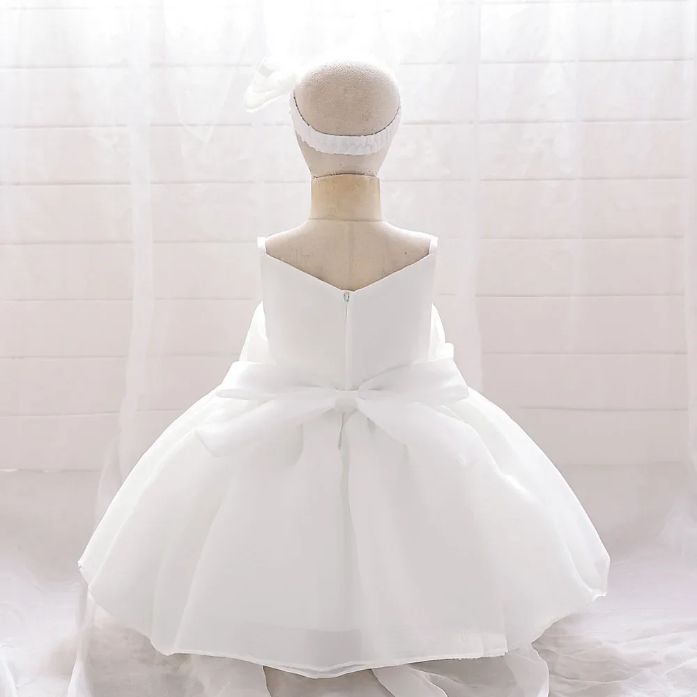 

Платье для маленьких девочек с большими цветами, элегантное белое детское платье принцессы на первый день рождения для крещения, костюм для первого причастия на свадьбу
