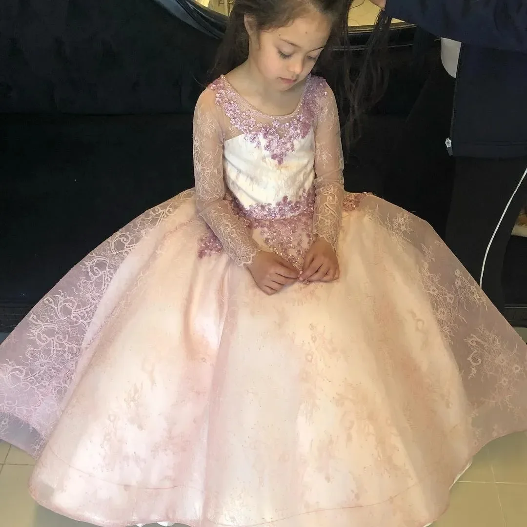 

Pink Flower Girl Dresses for Wedding Sequins Princess Girl Kids Birthday Ball Gown First Holy Communion Gowns Customized