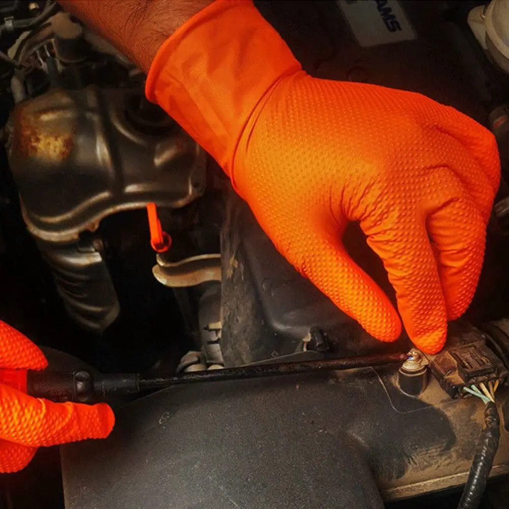 Guantes de trabajo de nitrilo de 20 piezas, guantes de reparación de automóviles con patrón de diamante naranja y negro, resistentes al desgaste, impermeables, para el hogar, Unisex