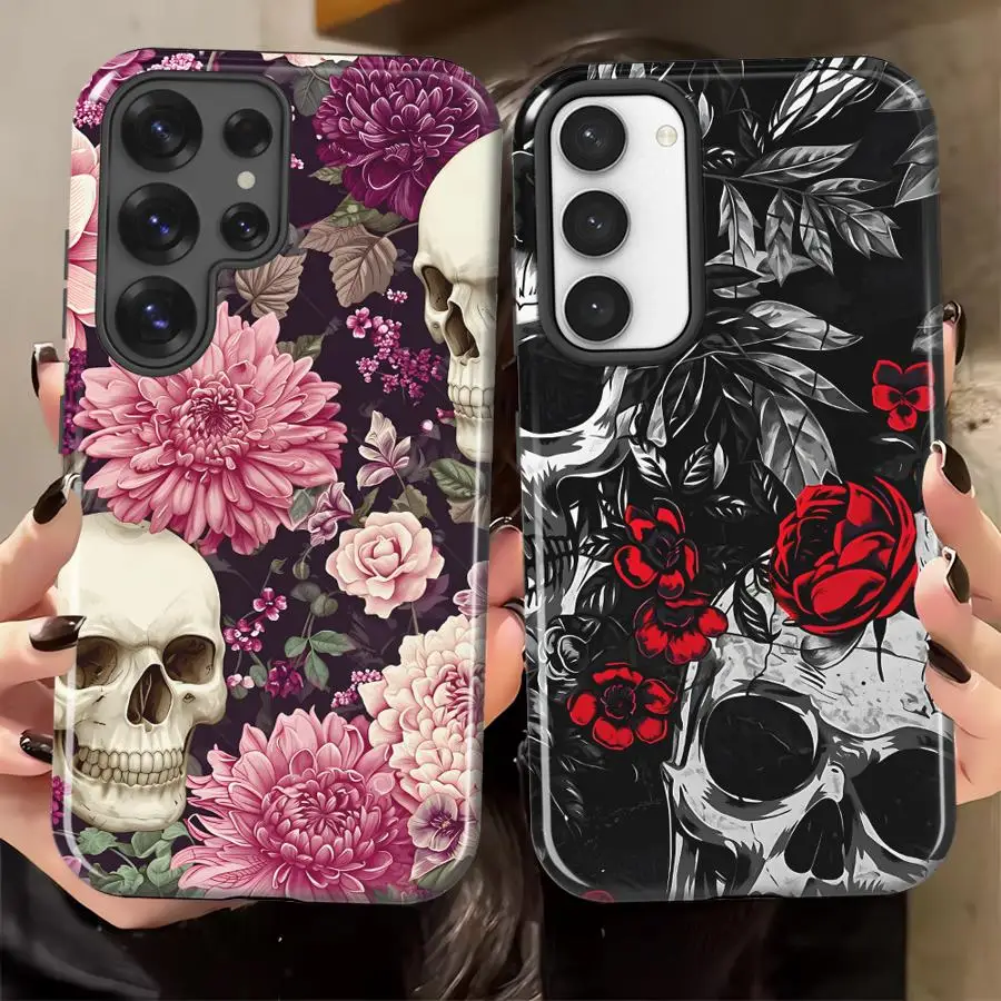 Skull Print Dark Soft Cover Capa Phone Case for Samsung Galaxy S26 Ultra S25Ultra S20 FE A36 A26 S24 Ultra S23 A56 A16