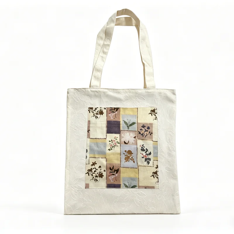 

Vintage Patchwork Floral Tote Bag for Women, Large Capacity Cotton Linen Shoulder Bag, Retro Botanical Casual Shopping Bag