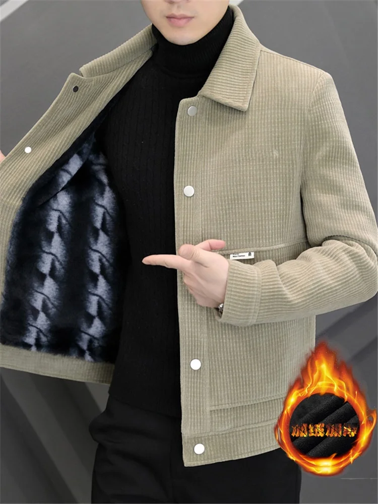 

Thiened Fce Autumn Winter Men's Jaet Haome Plaid Korean Sle Luxury Feel Woolen Coat Busin Casual Faion Ci ...