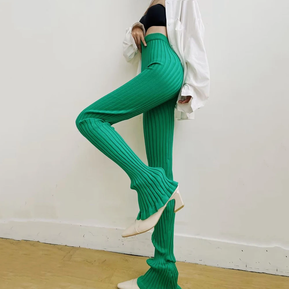 

Supermodel extended section knitted flared pants autumn and winter slim horseshoe pants with high elasticity bottoming pants