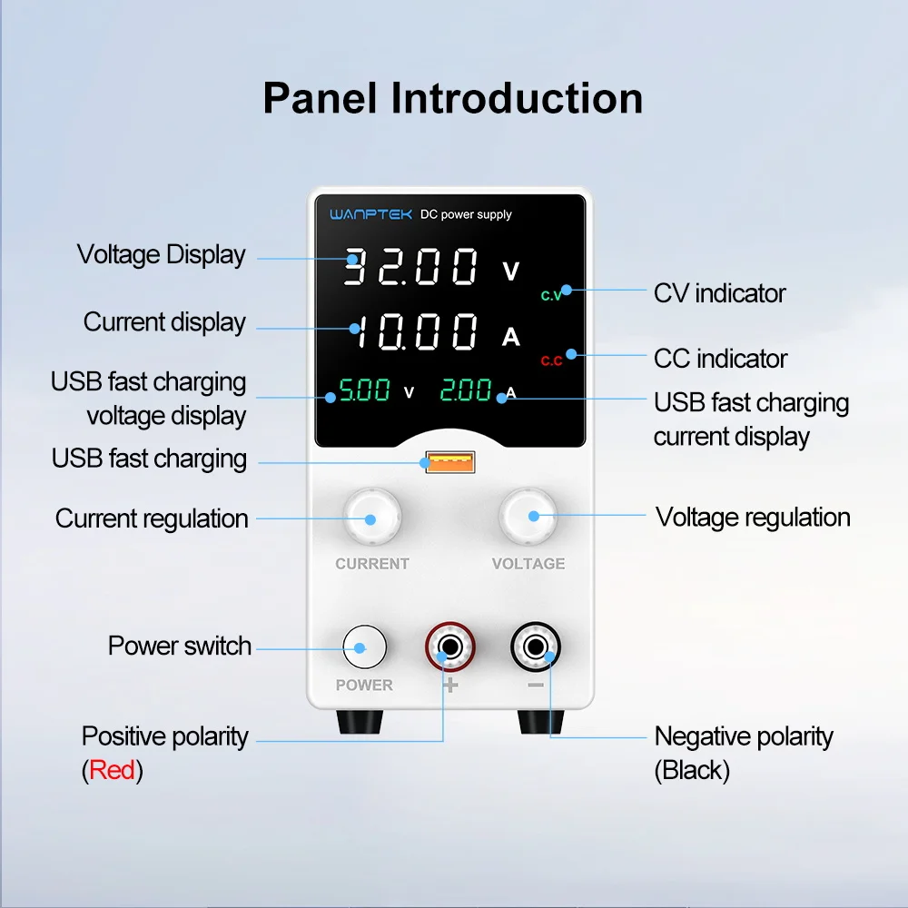 Imagem -05 - Wanptek-fonte de Alimentação dc Ajustável 3a Lab Power Supply Usb Fast Charge Display Manutenção de Envelhecimento Novo Ga3010b 32v 10a