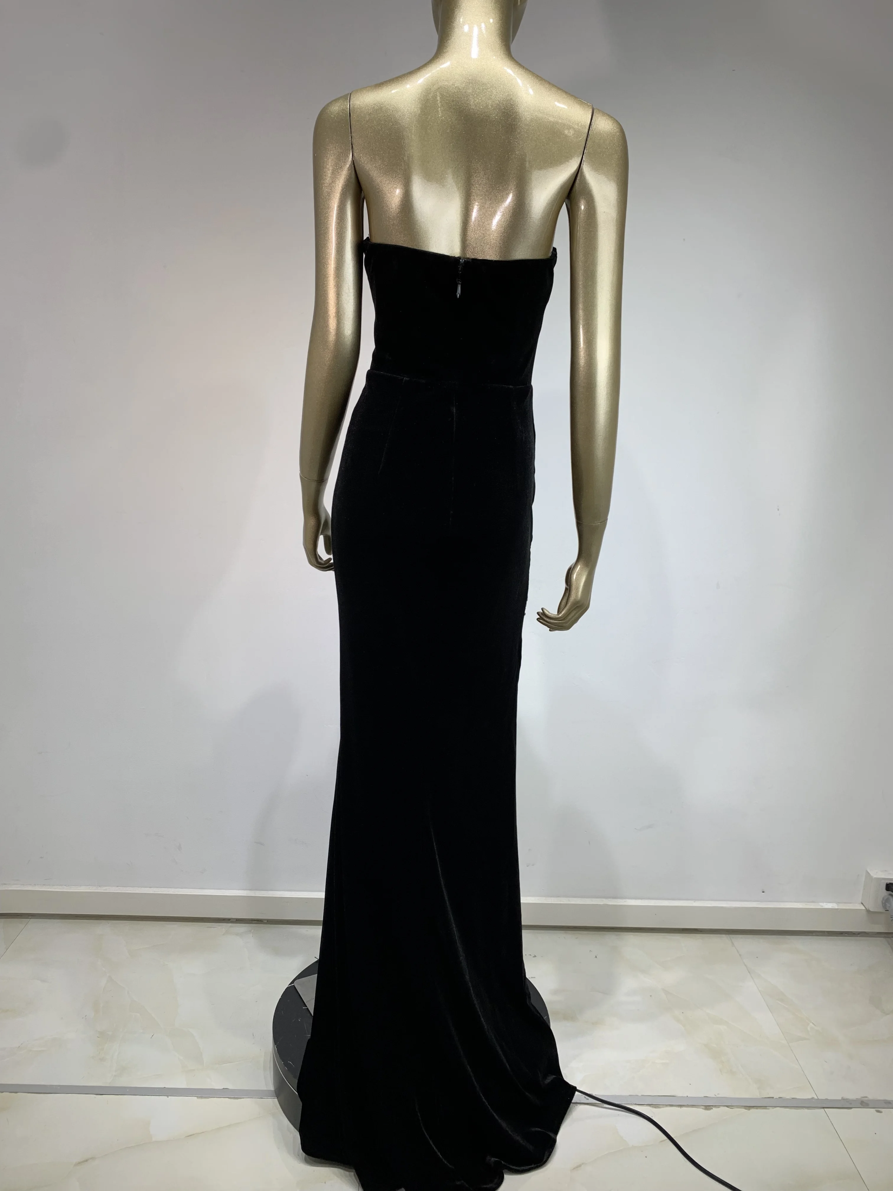 Sexy Strapless Backless Beading Diamonds Black Maxi Long Women Celebrity Dress 2024 Elegant Party Evening Stage Vestido