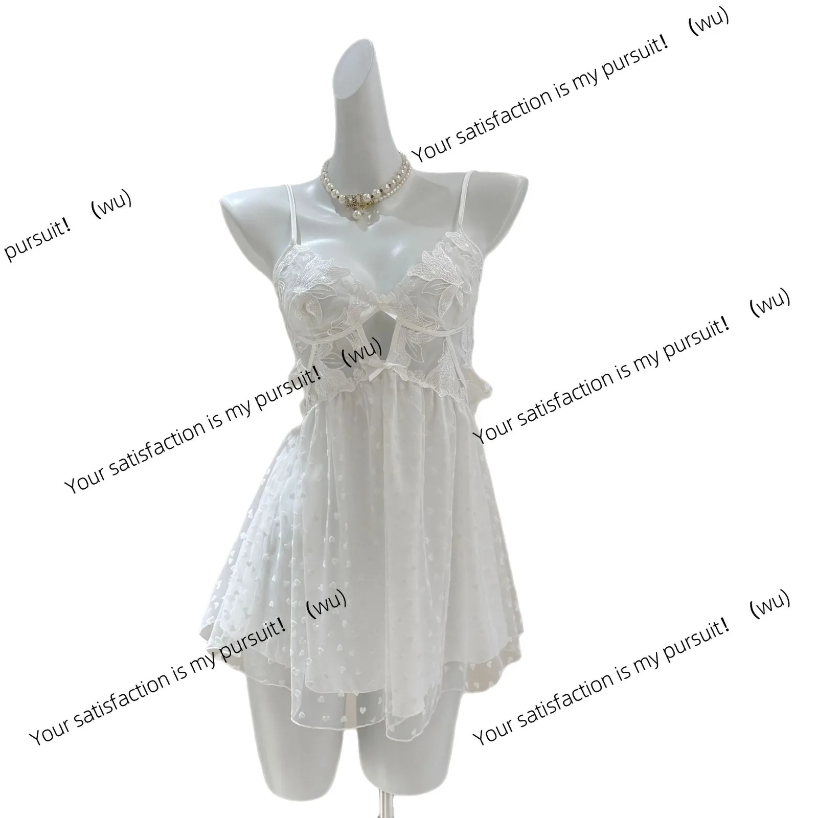 Girl polka dot pure desire wind suspender nightdress mesh yarn with chest pad sexy pajamas French new summer pajamas short skirt