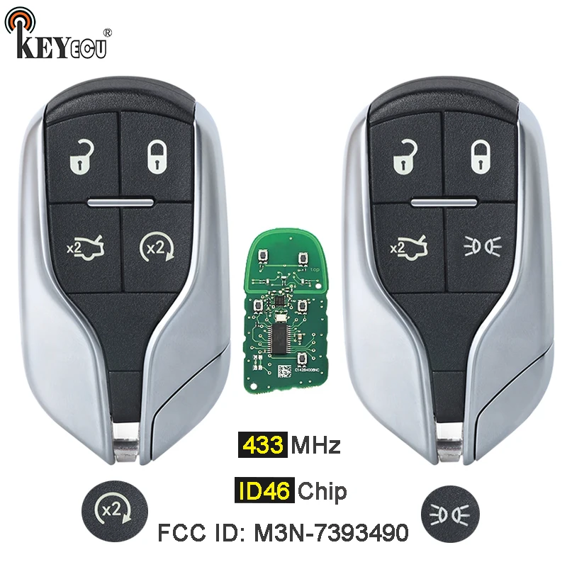 KEYECU-الذكية مفتاح بعيد فوب ، 433MHz ، ID46 رقاقة ، FCC ID: M3N-7393490 ، مازيراتي كواتروبورتي ، الرئيس جيبلي الشام 2012-2019