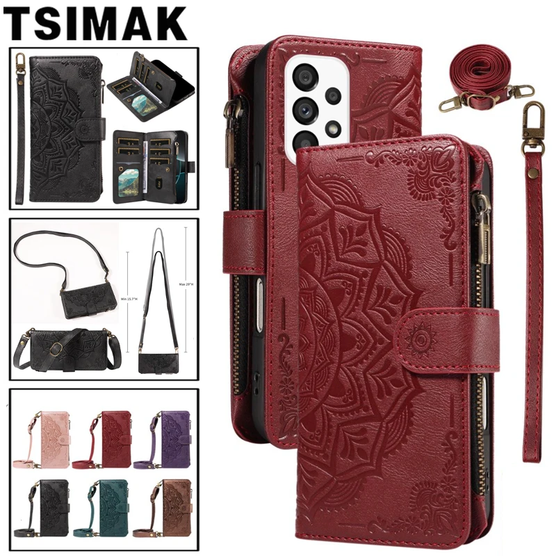 Zipper Wallet Case For Samsung Galaxy A12 A22 A32 A52 A52S A72 A13 A23 A33 A53 A73 M12 M22 M32 M52 M62 M23 M33 4G 5G Flip Cover