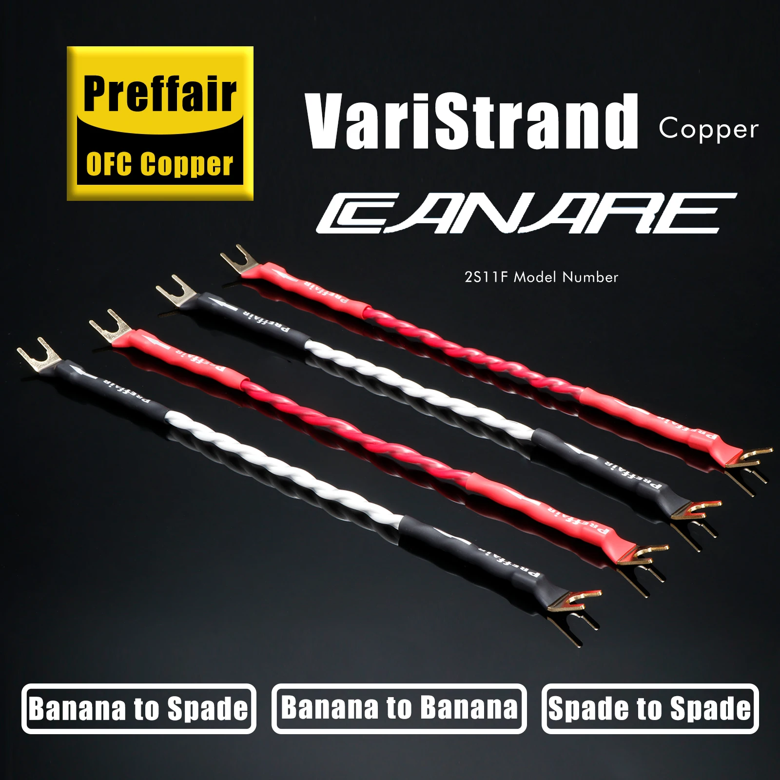Canare Speaker Bridge/Jumper Audio Cable, 2S11F, Banana to Spade Terminals 2-strand braid eliminates skin effect