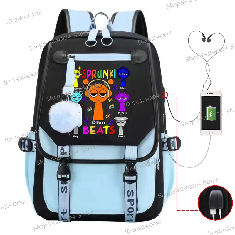 Sprunki Oren Beats Pattern Cartoon School Bag for Boys Girls Sprunki Incredibox Game Lover Gift Trend Men Women Shouder Backpack