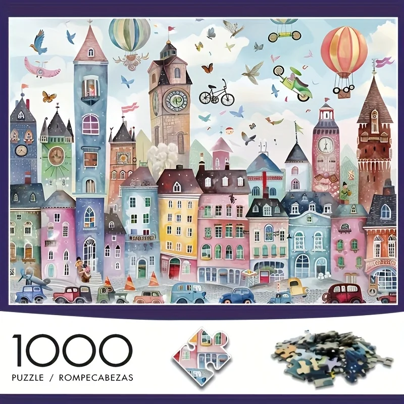 Puzzle per Adulti con Scena di Città Fiabesca Colorata e Fantasiosa, Gioco Intellettuale, Decorazione per Casa e Tempo Libero