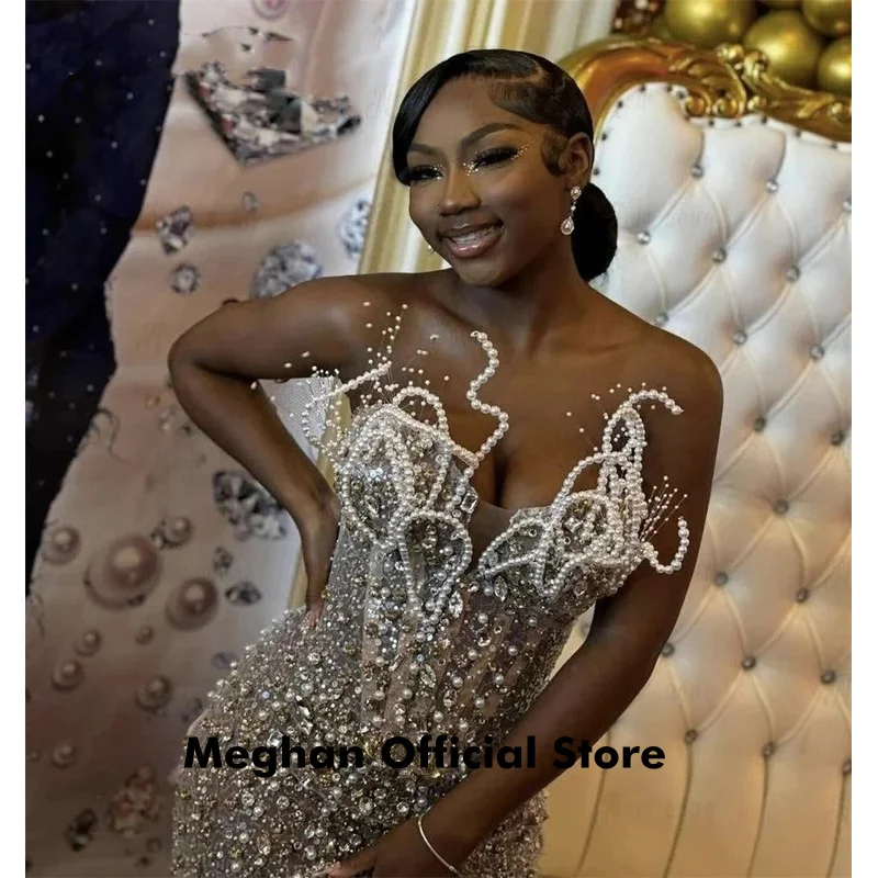 سباركلي مطرز فساتين لحضور الحفلات الموسيقية 2025 فاخر حورية البحر ثلاثية الأبعاد اللؤلؤ مشد Aso Ebi حفل زفاف عيد ميلاد ثوب مسائي رسمي مخصص