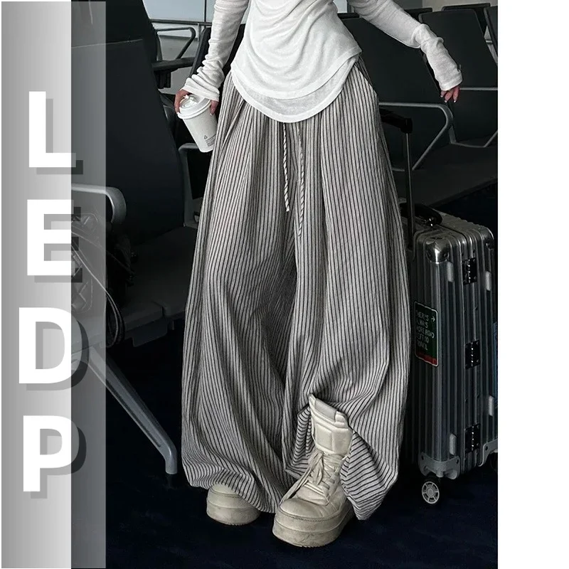 IMU Retro Striped Print Baggy Sweatpants Pockets Drawstring Waist Loose Casual Wide Leg Lounge Pants Joggers Women Clo